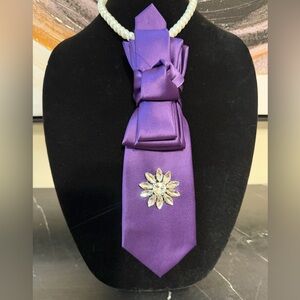 Purple Tie with Crystal Brooch